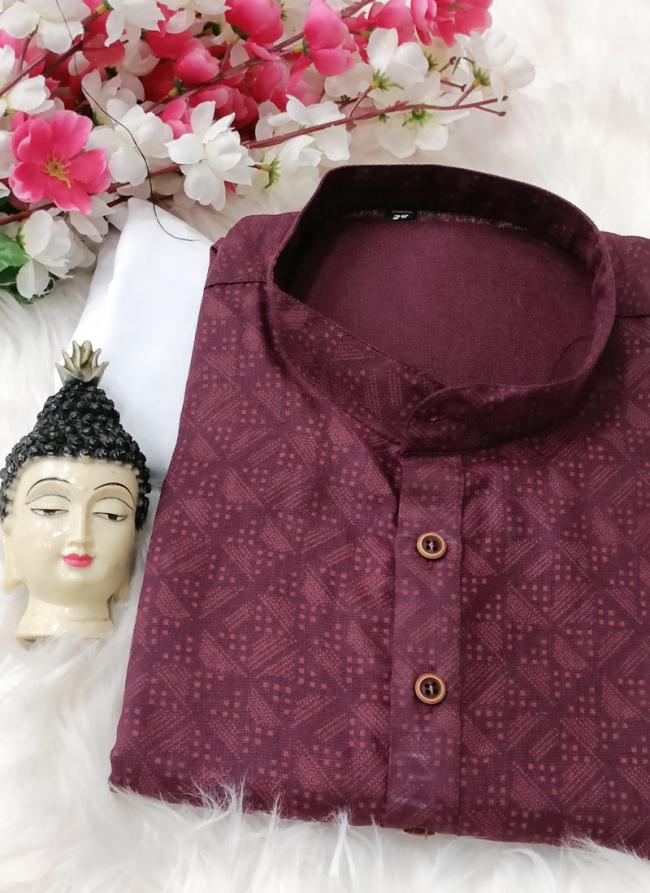 Silk Dark Pink Casual Wear Digital Printed Readymade Mens Shirt